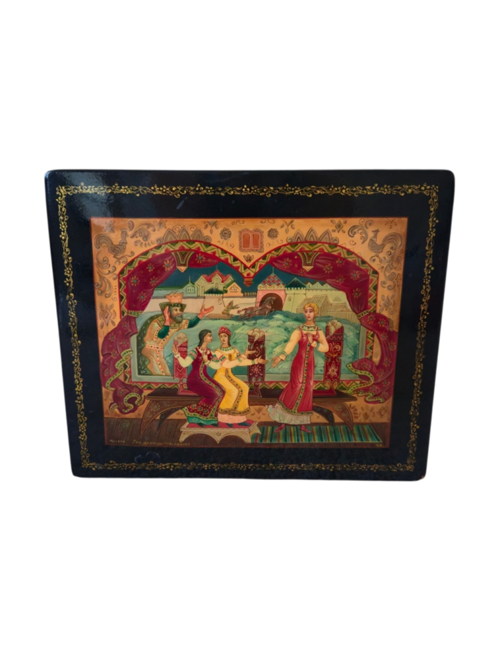 Vintage Russian Lacquer Box Mstera "Tale of Tsar Saltan" Signed Papier-Mache